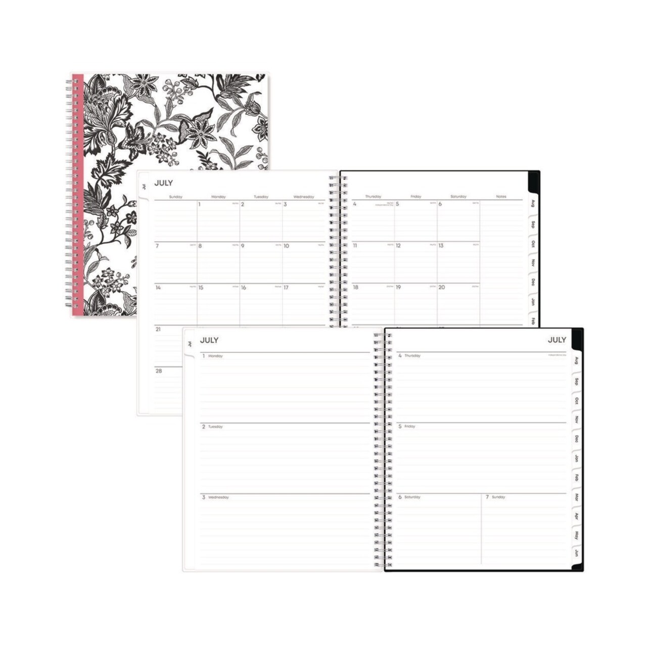 Blue Sky 11 in. x 8.5 in. 12-Month (Jul 2025-Jun 2026) Analeis Create-Your-Own Cover Weekly/Monthly Planner - White/Black/Coral